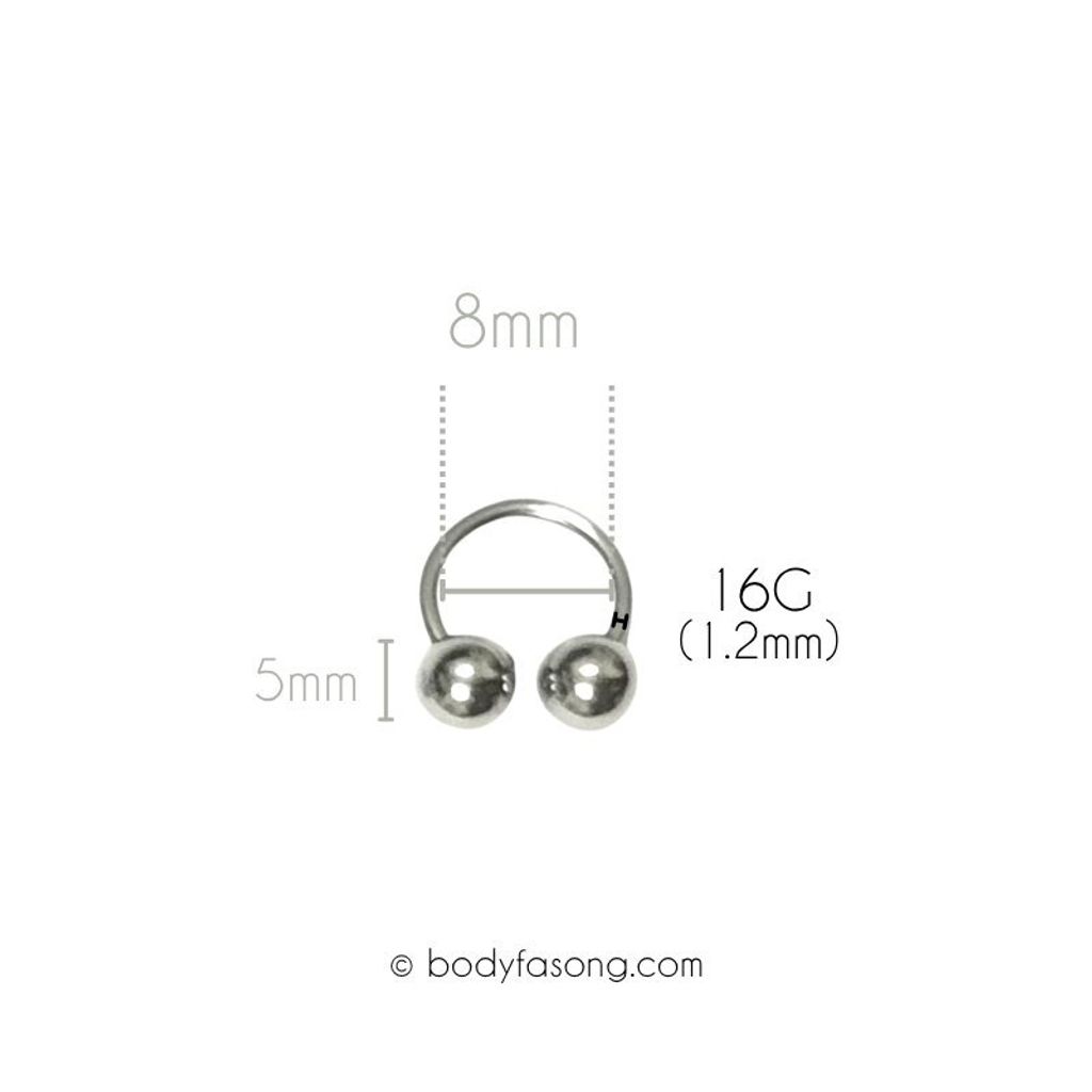 16G 醫療鋼馬蹄槓鈴 鋼珠款，內徑8mm鋼珠5mm