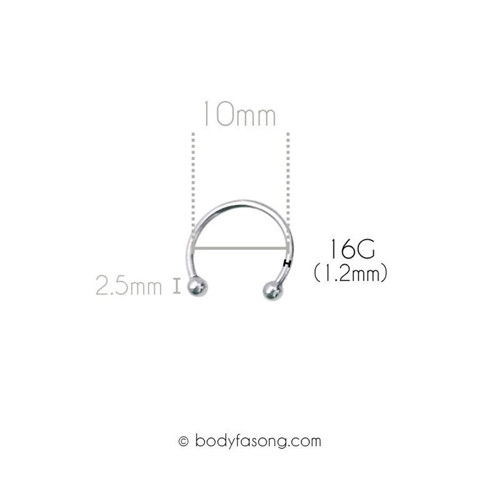 16G 醫療鋼馬蹄槓鈴 鋼珠款，內徑10mm鋼珠2.5mm