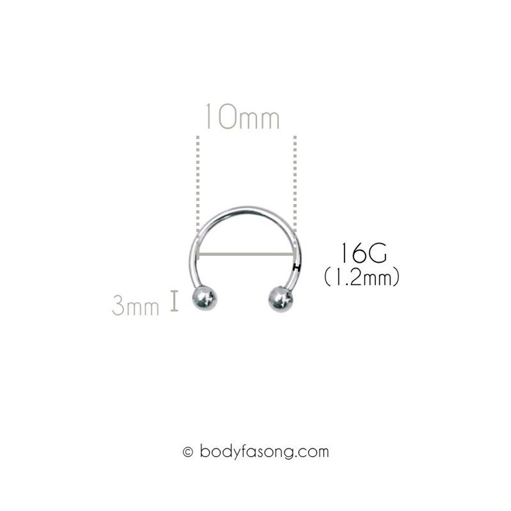 16G 醫療鋼馬蹄槓鈴 鋼珠款，內徑10mm鋼珠3mm
