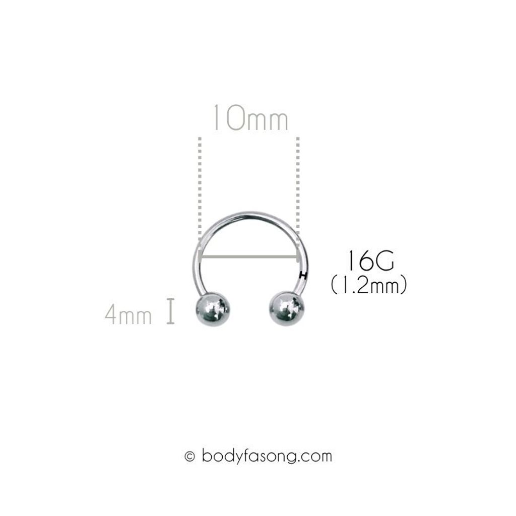 16G 醫療鋼馬蹄槓鈴 鋼珠款，內徑10mm鋼珠4mm