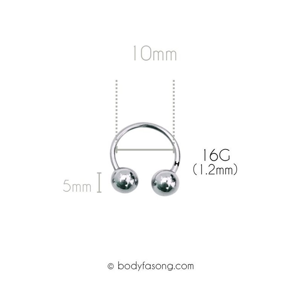 16G 醫療鋼馬蹄槓鈴 鋼珠款，內徑10mm鋼珠5mm