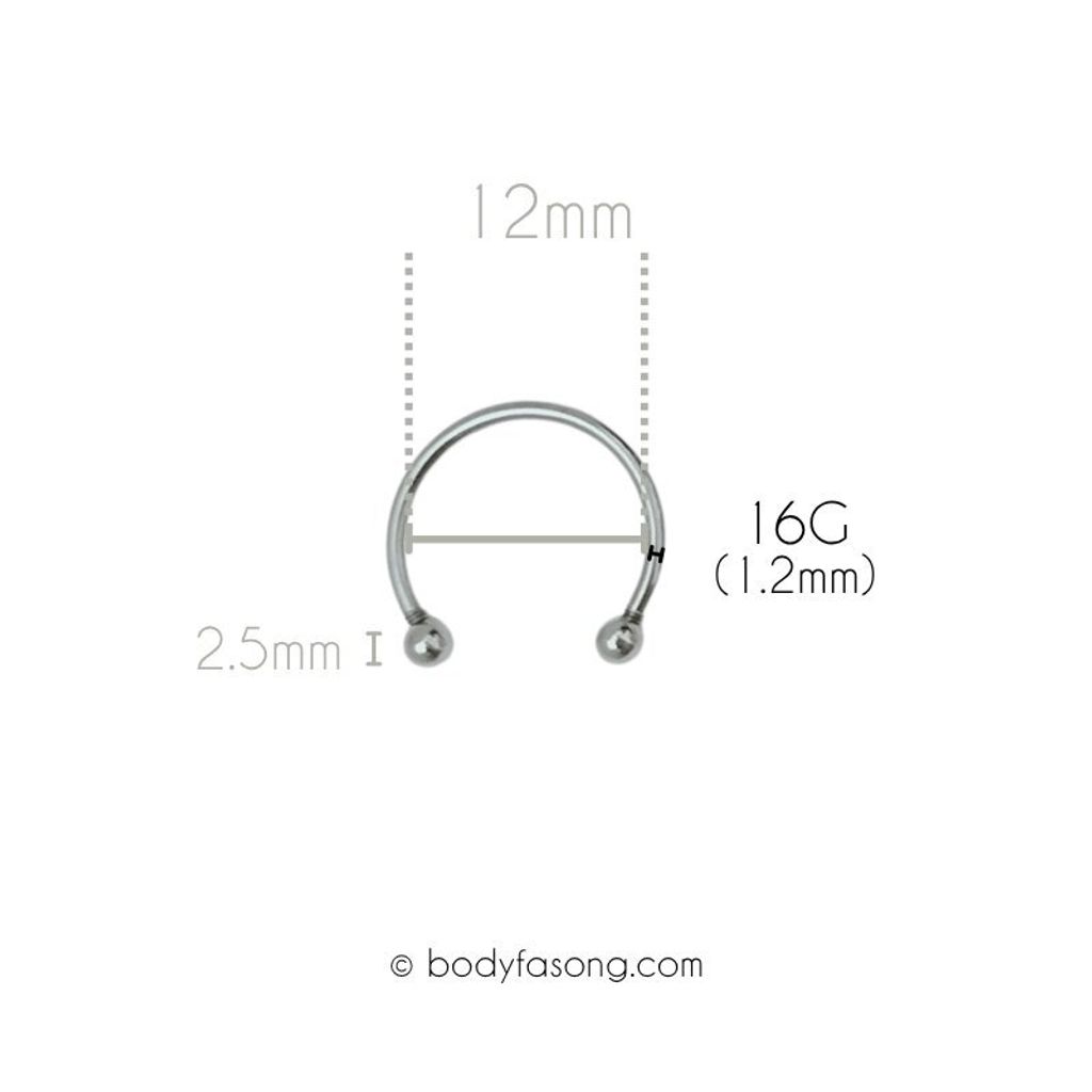 16G 醫療鋼馬蹄槓鈴 鋼珠款，內徑12mm鋼珠2.5mm