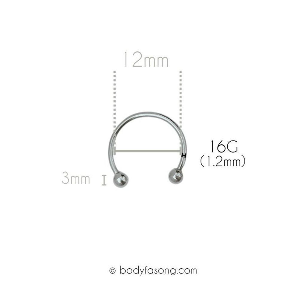16G 醫療鋼馬蹄槓鈴 鋼珠款，內徑12mm鋼珠3mm
