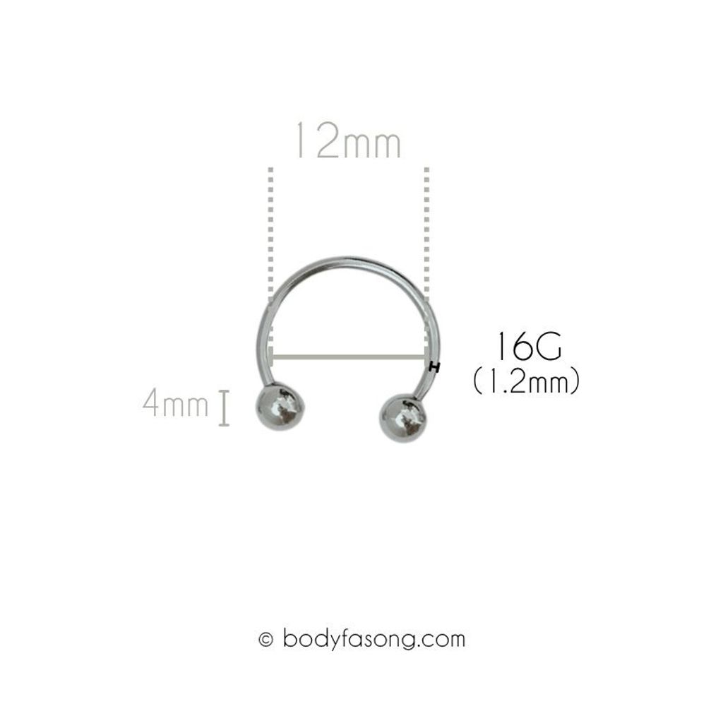 16G 醫療鋼馬蹄槓鈴 鋼珠款，內徑12mm鋼珠4mm