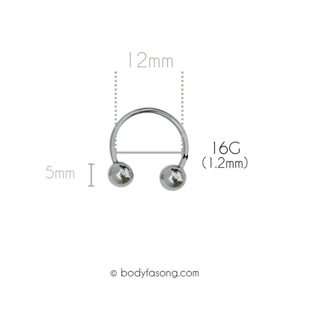 16G 醫療鋼馬蹄槓鈴 鋼珠款，內徑12mm鋼珠5mm