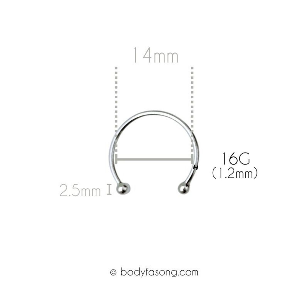 16G 醫療鋼馬蹄槓鈴 鋼珠款，內徑14mm鋼珠2.5mm