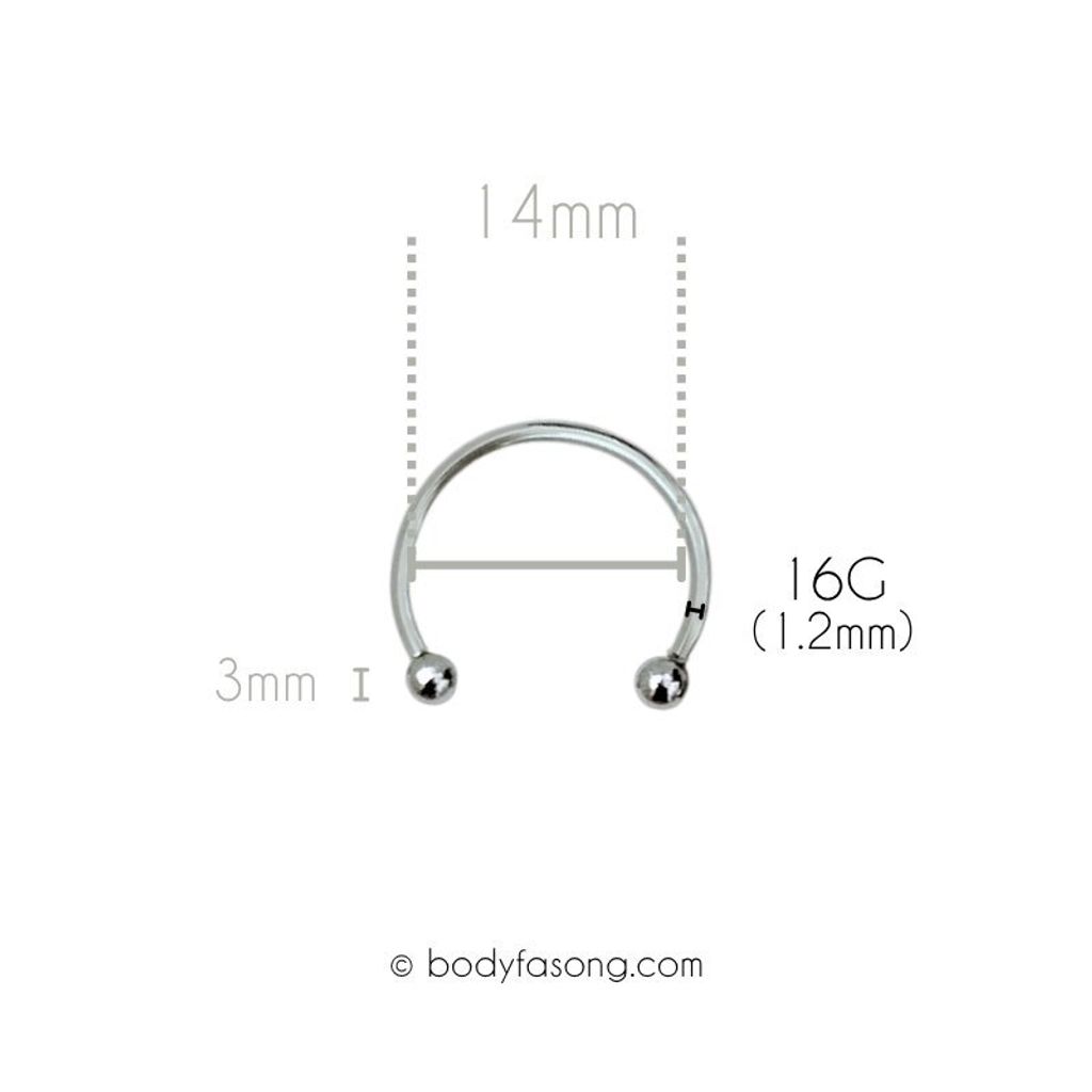 16G 醫療鋼馬蹄槓鈴 鋼珠款，內徑14mm鋼珠3mm
