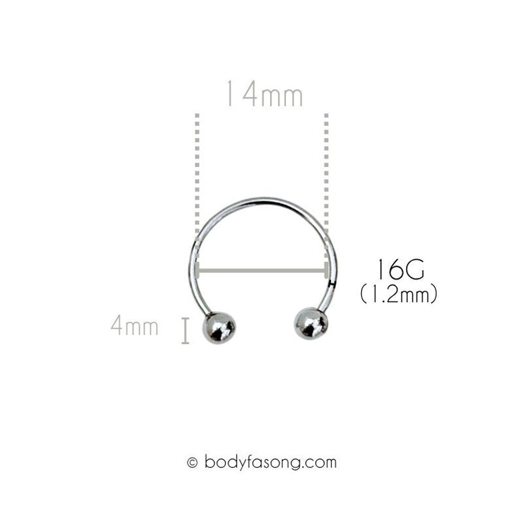16G 醫療鋼馬蹄槓鈴 鋼珠款，內徑14mm鋼珠4mm
