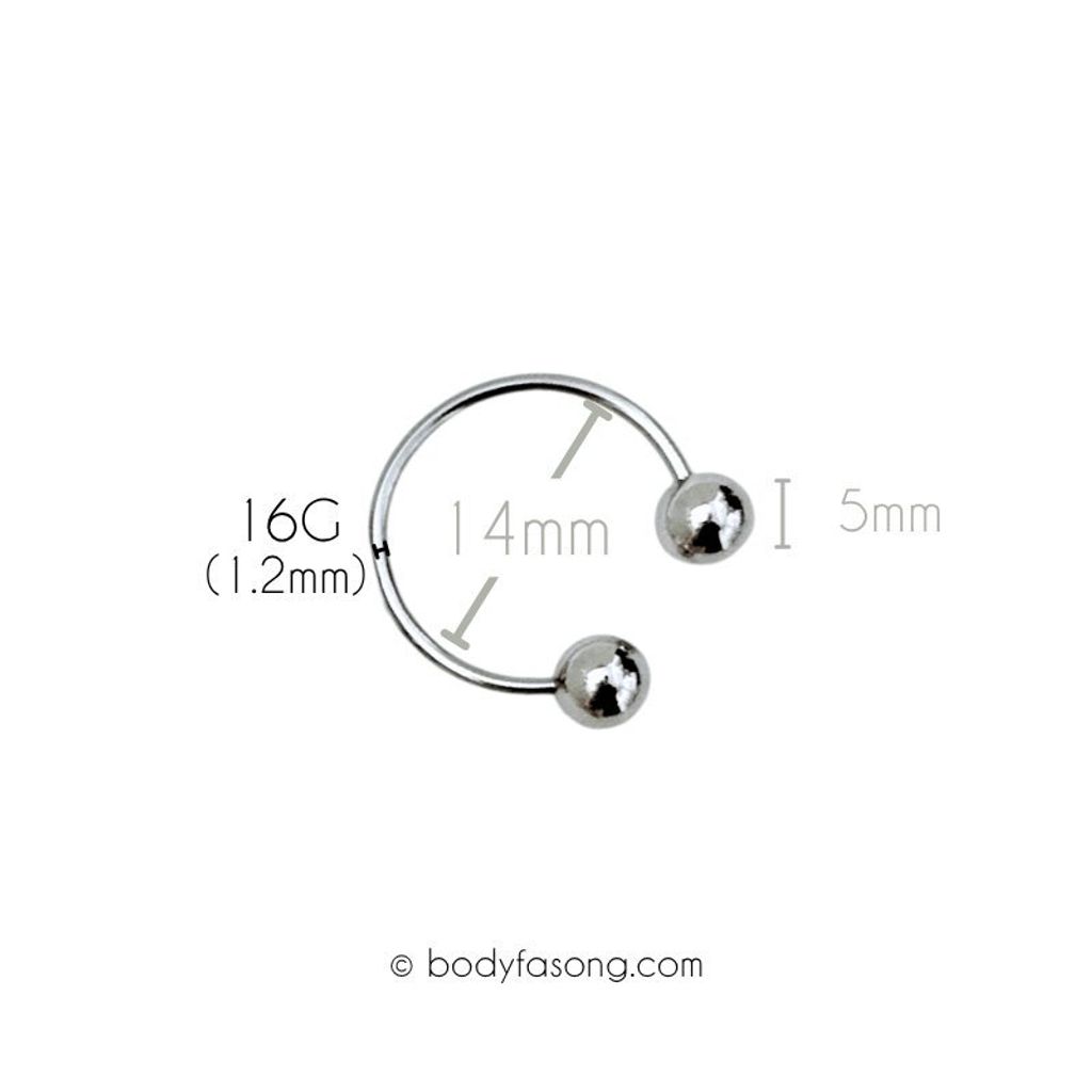 16G 醫療鋼馬蹄槓鈴 鋼珠款，內徑14mm鋼珠5mm