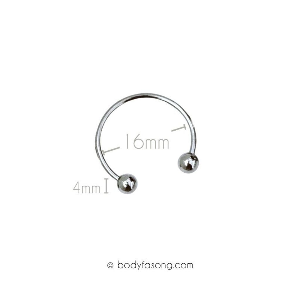 16G 醫療鋼馬蹄槓鈴 鋼珠款，內徑16mm鋼珠4mm