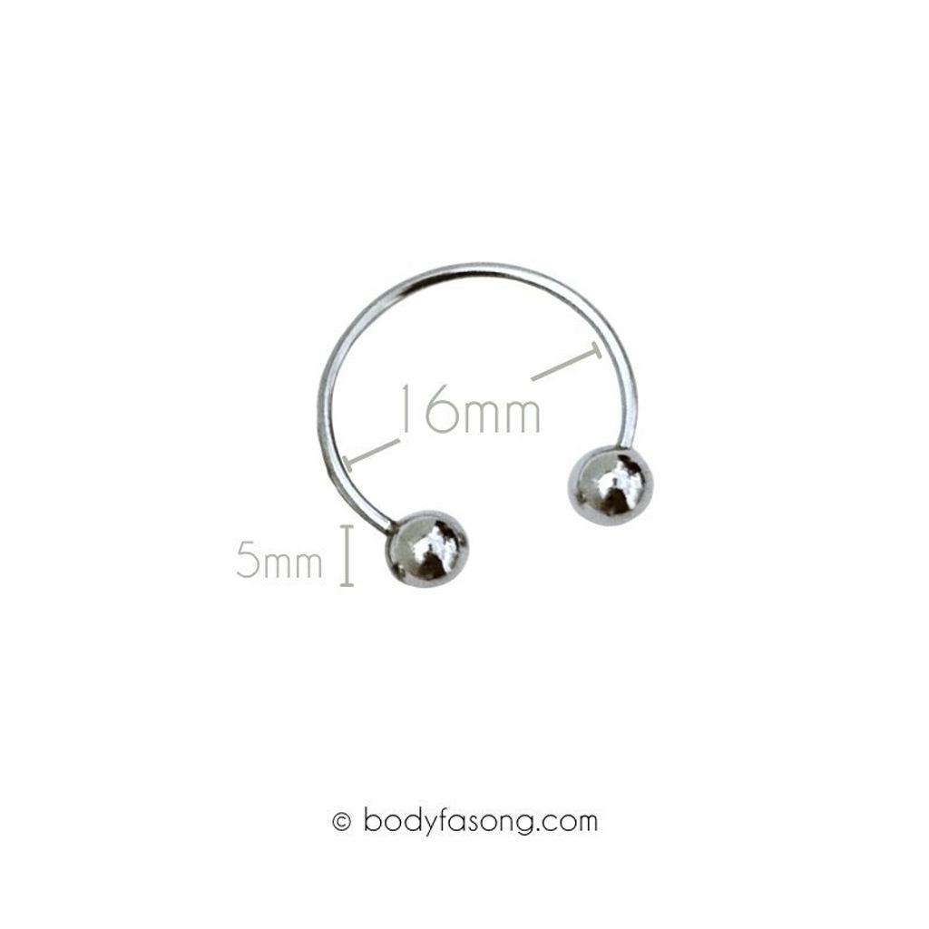 16G 醫療鋼馬蹄槓鈴 鋼珠款，內徑16mm鋼珠5mm