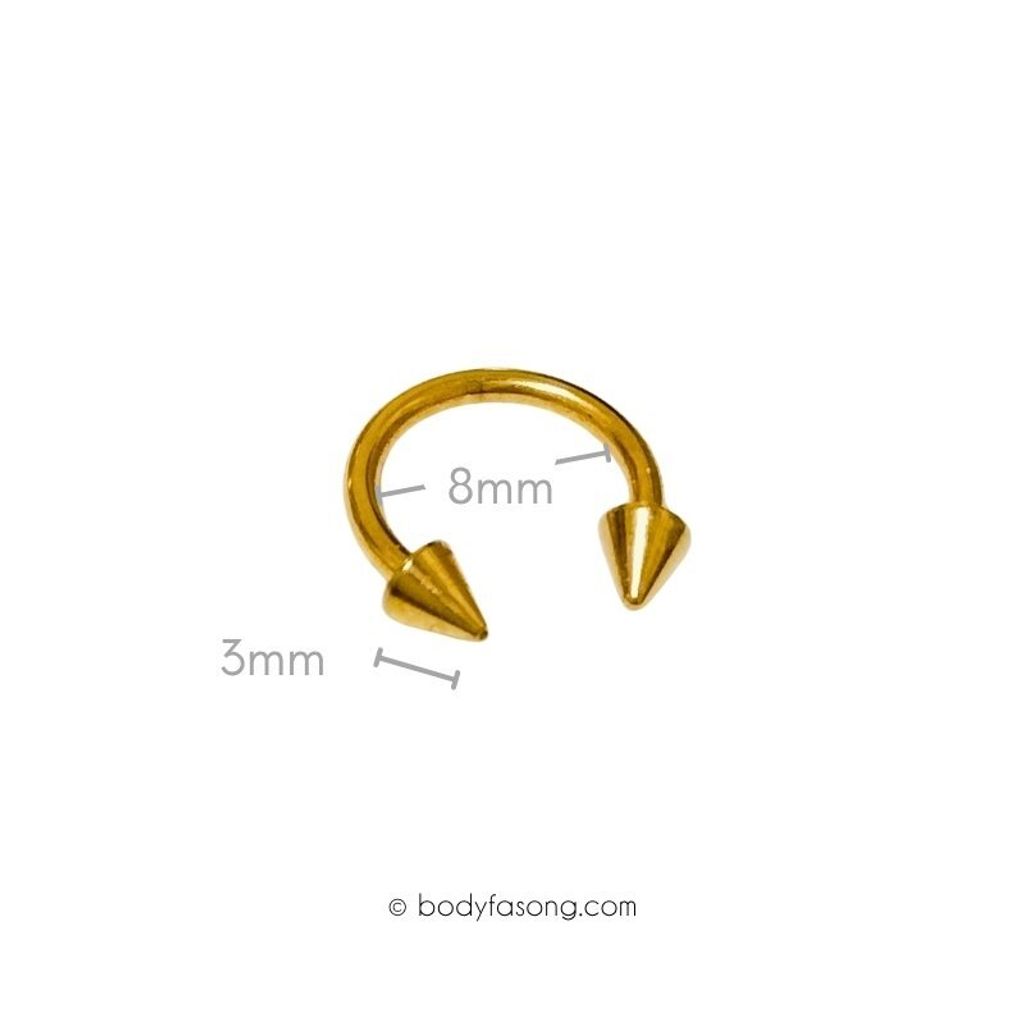 16G 馬蹄槓鈴 金色錐形，內徑8mm錐3mm