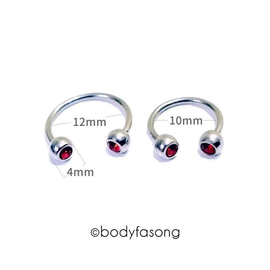 16G 醫療鋼馬蹄槓鈴 鑽珠4mm，內徑10mm與12mm比較