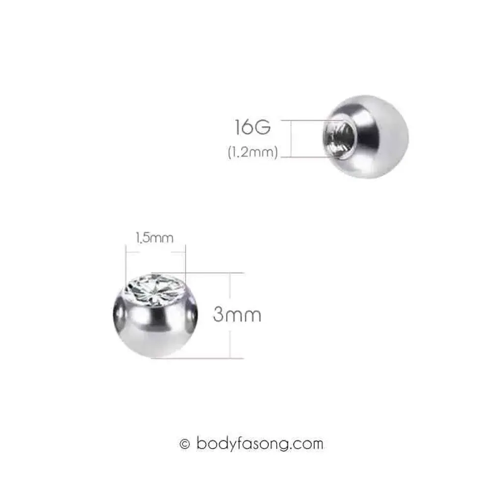 16G醫療鋼鑽珠3mm，尺寸標示