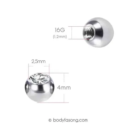 16G醫療鋼鑽珠4mm，尺寸標示