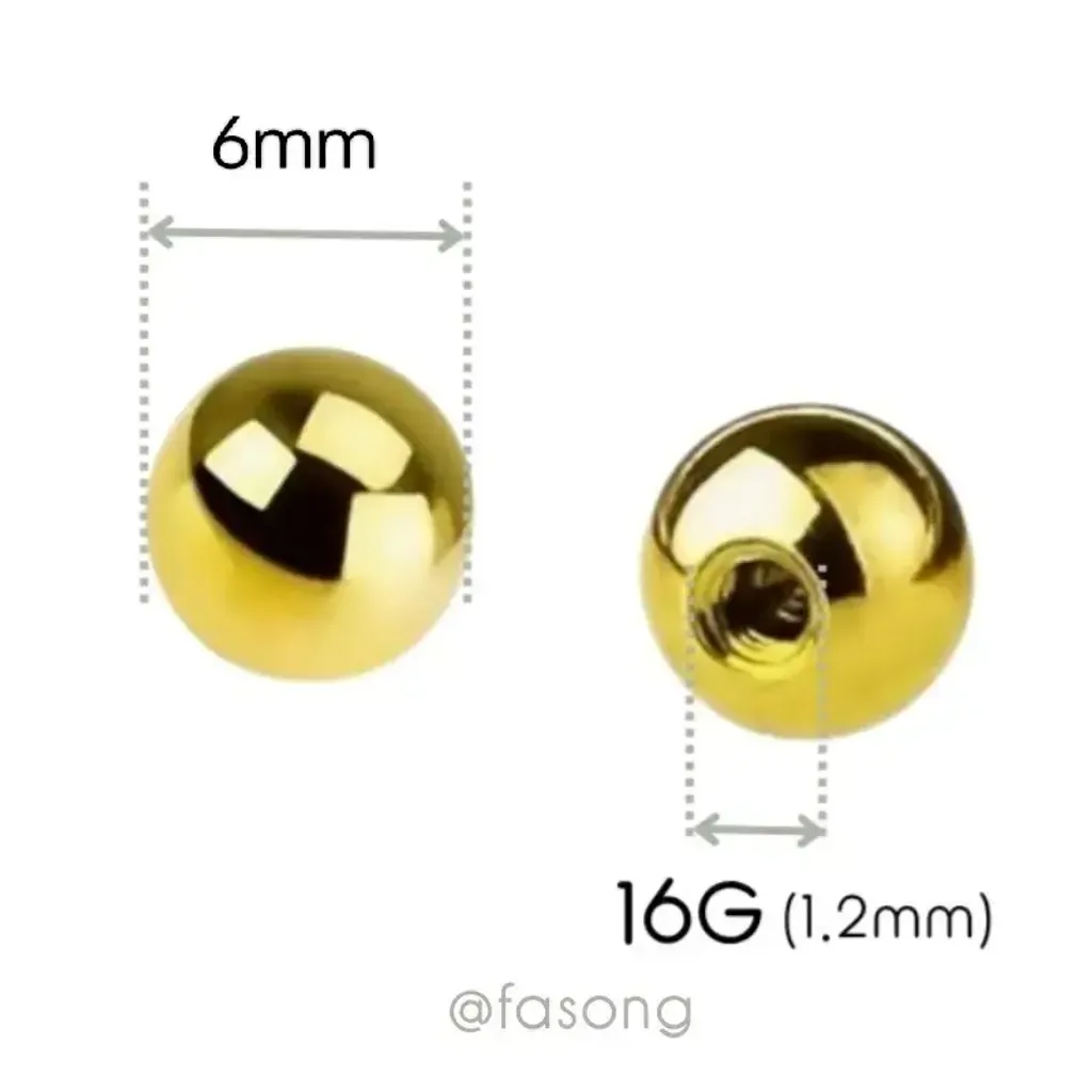 16G 醫療鋼金色鋼珠，直徑6mm