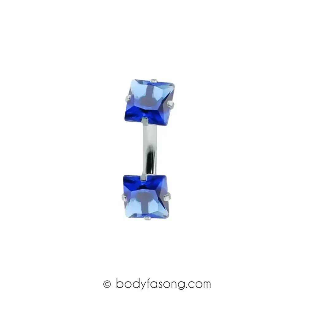 16G 爪鑲方晶 彎曲槓鈴，藍