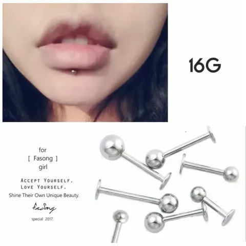 16G 醫療鋼 Labret，以唇環佩戴的實際效果