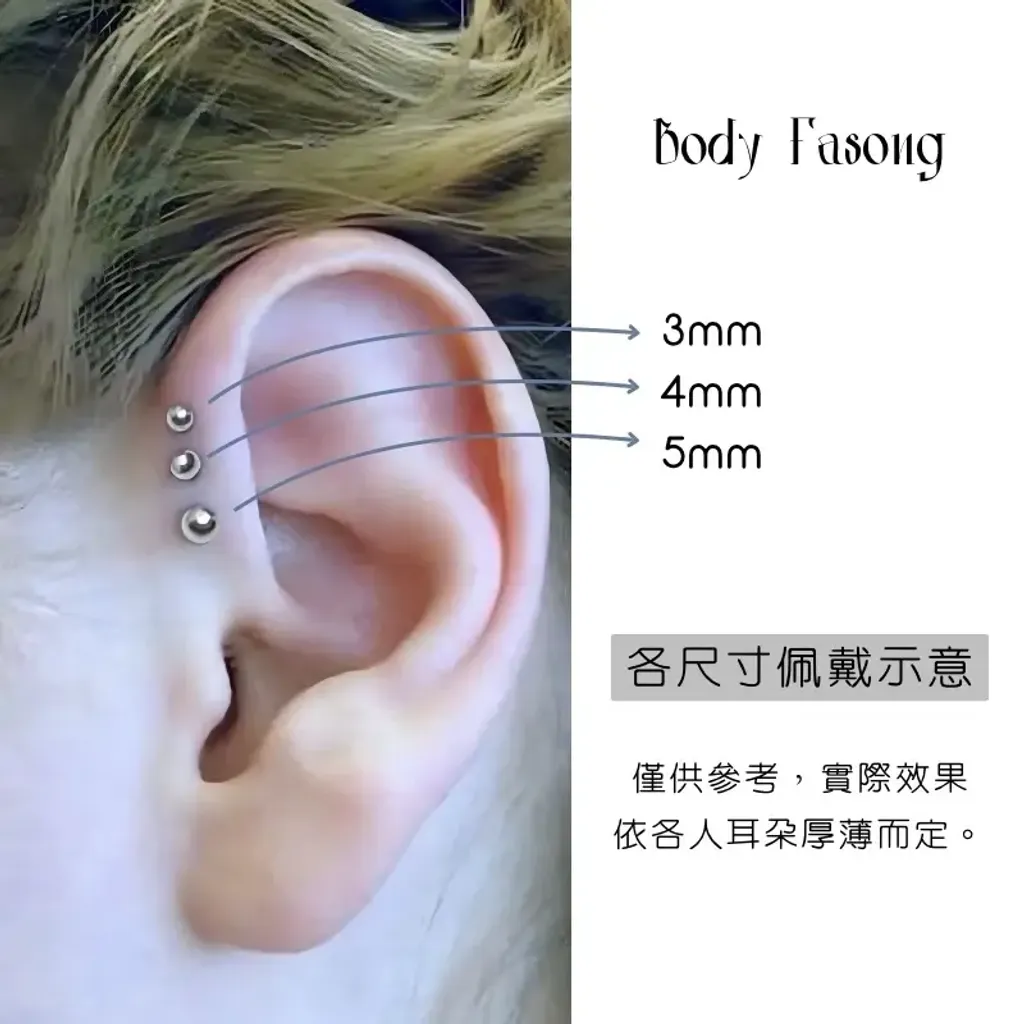 16G 醫療鋼 Labret，佩戴於耳朵上的實際效果