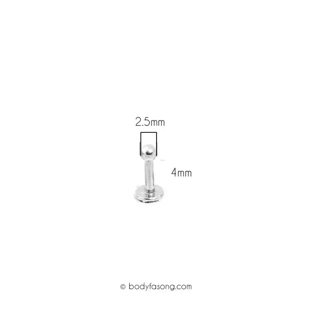 16G 醫療鋼 Labret，長4mm鋼珠2.5mm