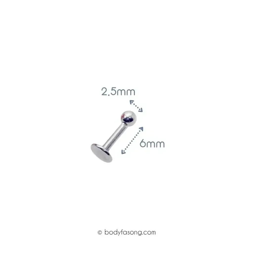16G 醫療鋼 Labret，長6mm鋼珠2.5mm
