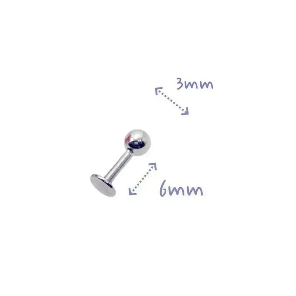 16G 醫療鋼 Labret，長6mm鋼珠3mm