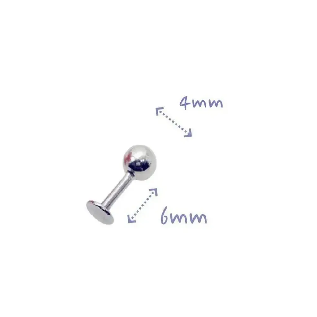 16G 醫療鋼 Labret，長6mm鋼珠4mm