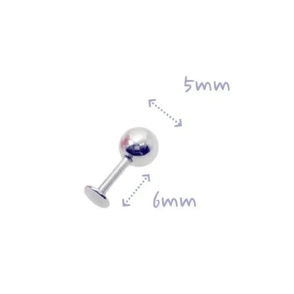 16G 醫療鋼 Labret，長6mm鋼珠5mm