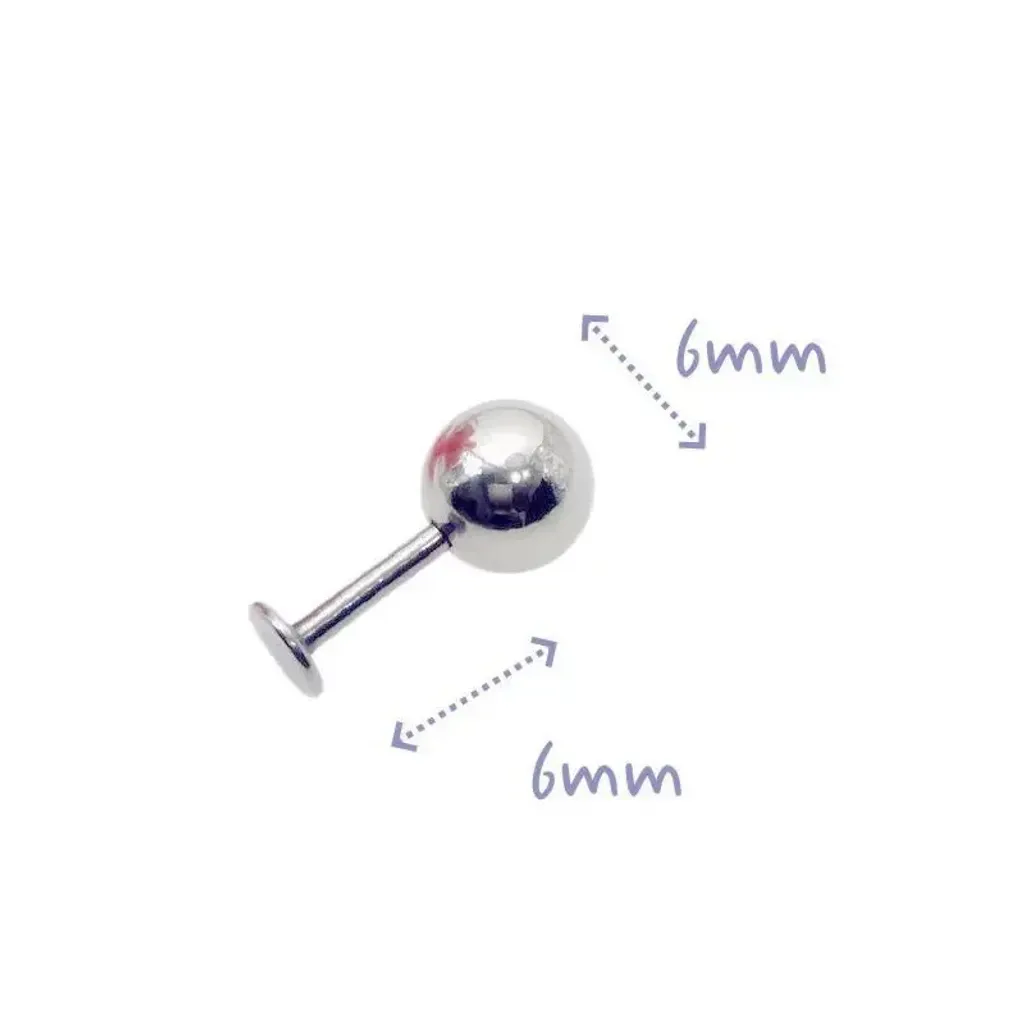 16G 醫療鋼 Labret，長6mm鋼珠6mm