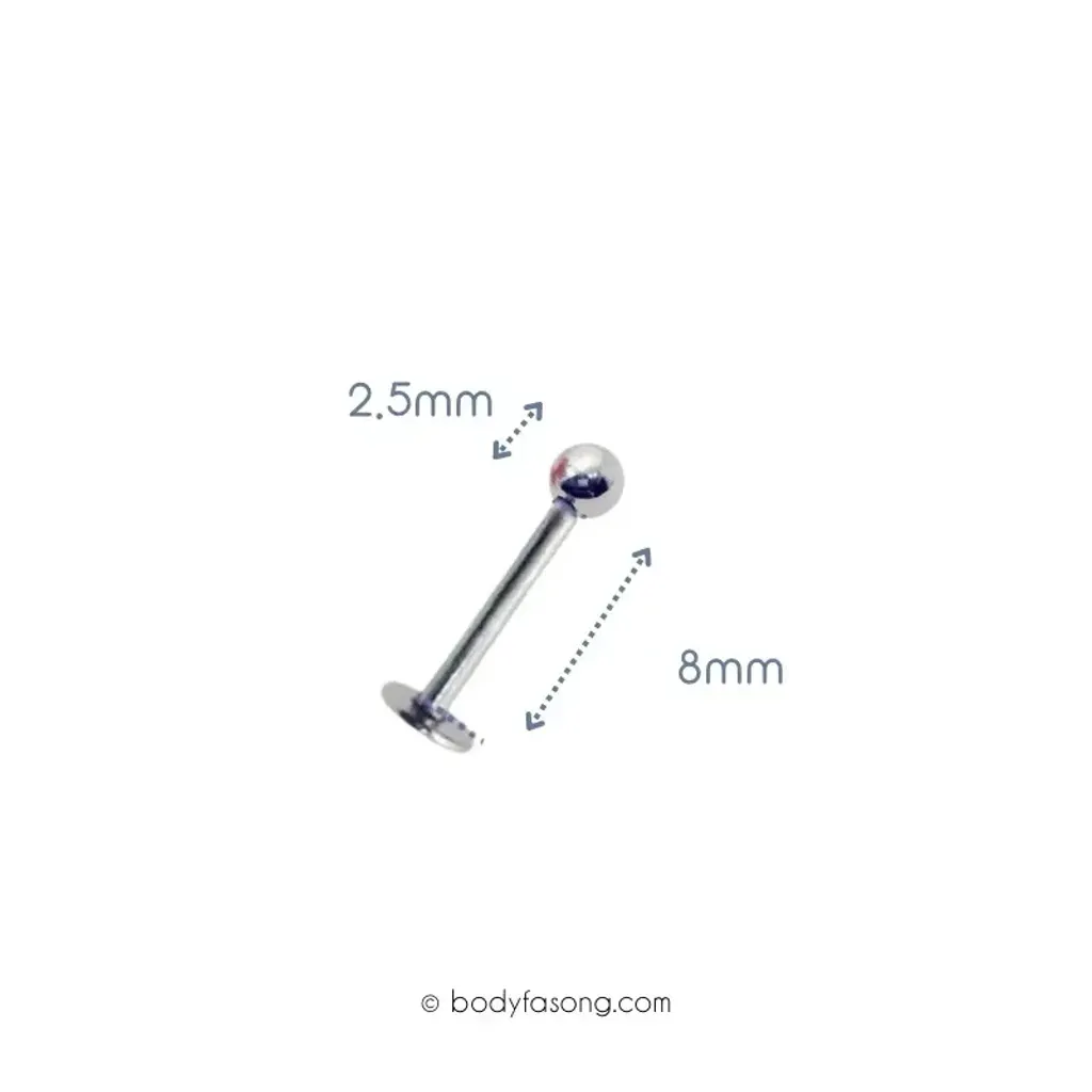 16G 醫療鋼 Labret，長8mm鋼珠2.5mm