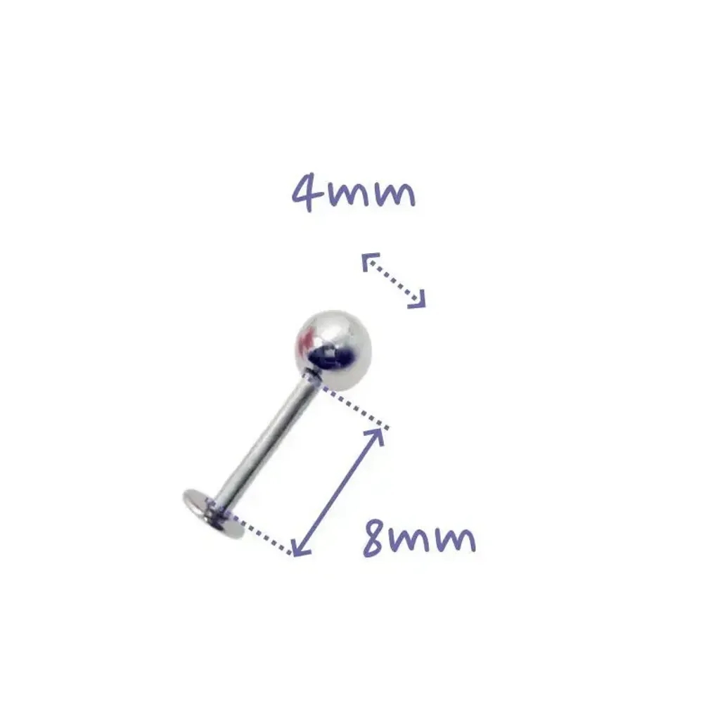 16G 醫療鋼 Labret，長8mm鋼珠4mm