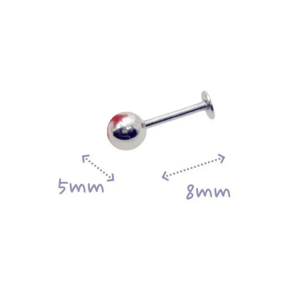 16G 醫療鋼 Labret，長8mm鋼珠5mm