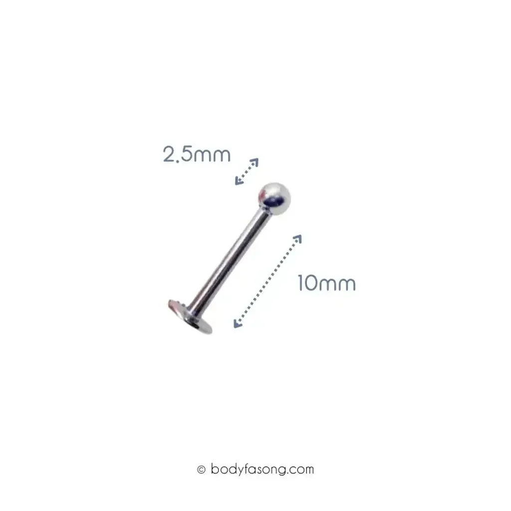 16G 醫療鋼 Labret，長10mm鋼珠2.5mm