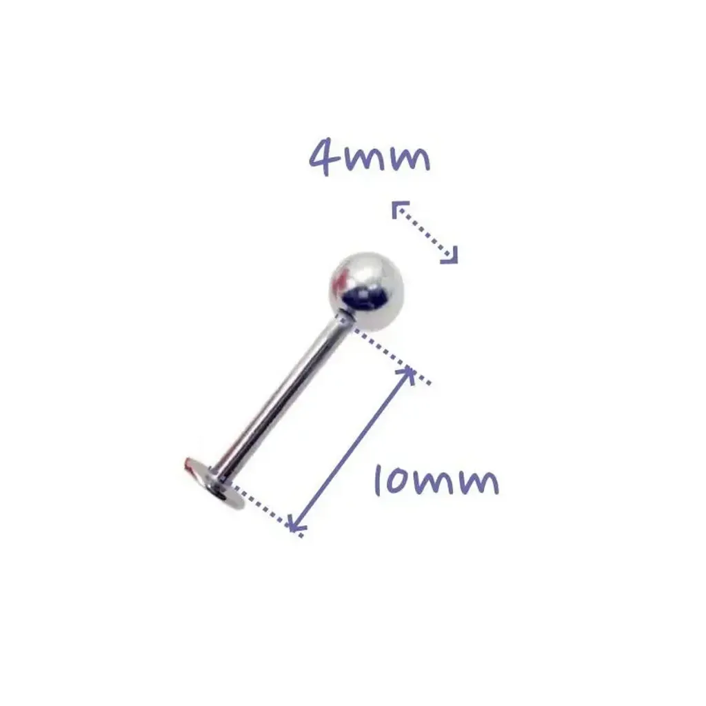 16G 醫療鋼 Labret，長10mm鋼珠4mm