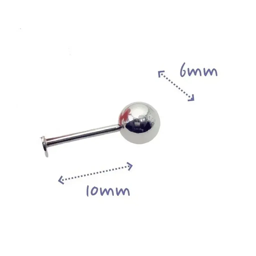 16G 醫療鋼 Labret，長10mm鋼珠6mm