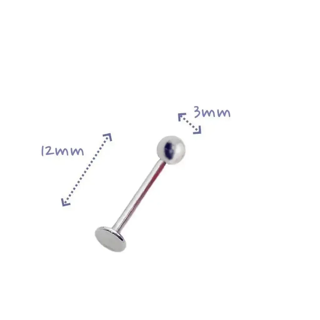 16G 醫療鋼 Labret，長12mm鋼珠3mm