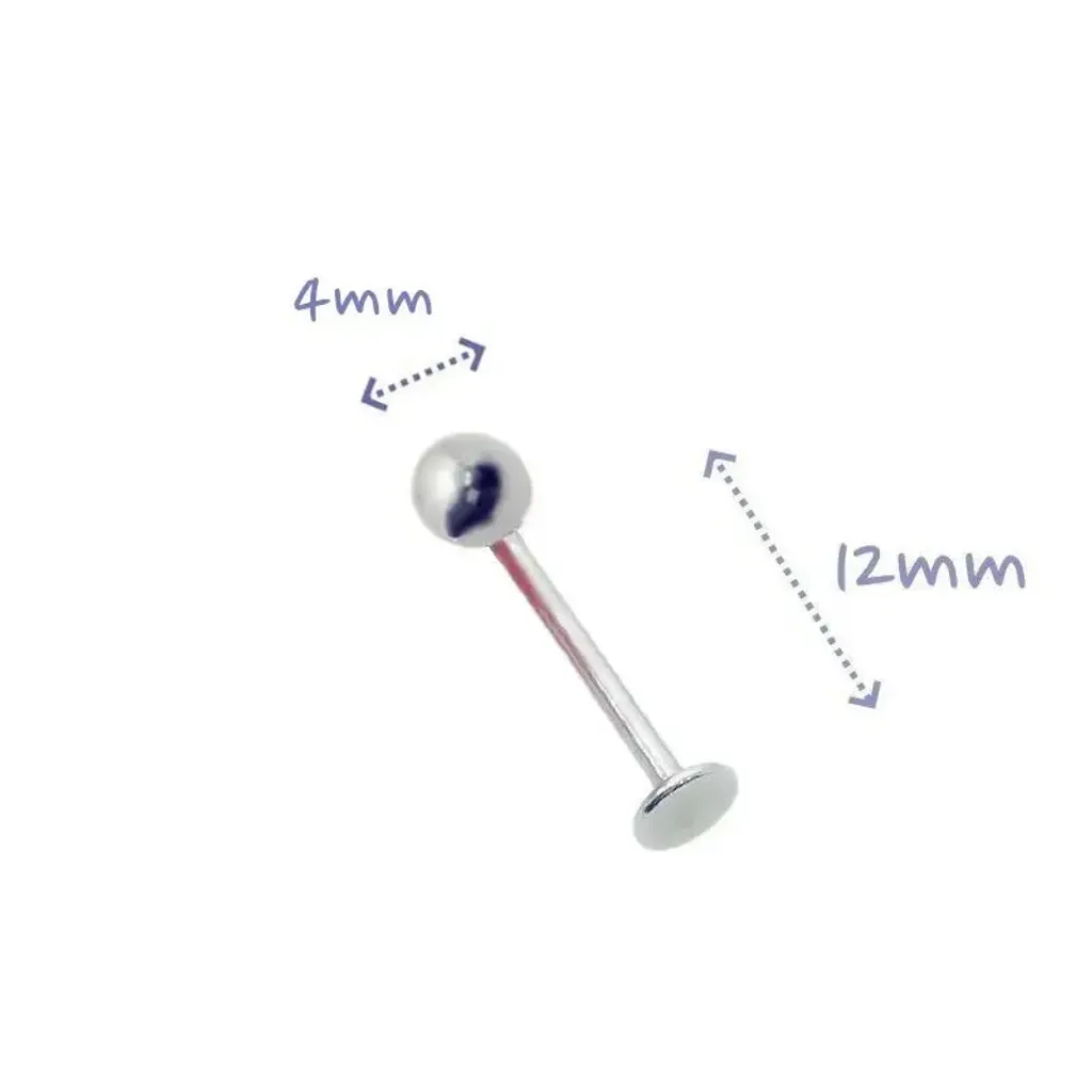 16G 醫療鋼 Labret，長12mm鋼珠4mm
