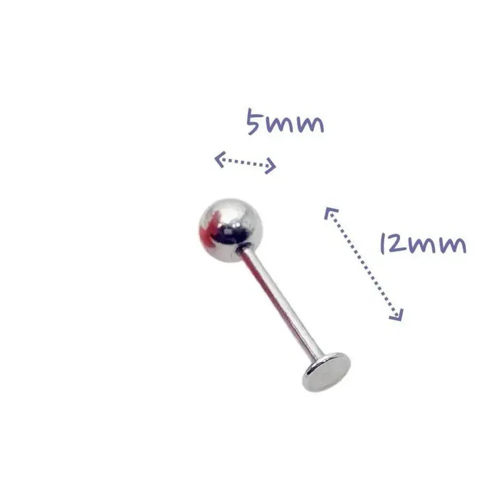16G 醫療鋼 Labret，長12mm鋼珠5mm