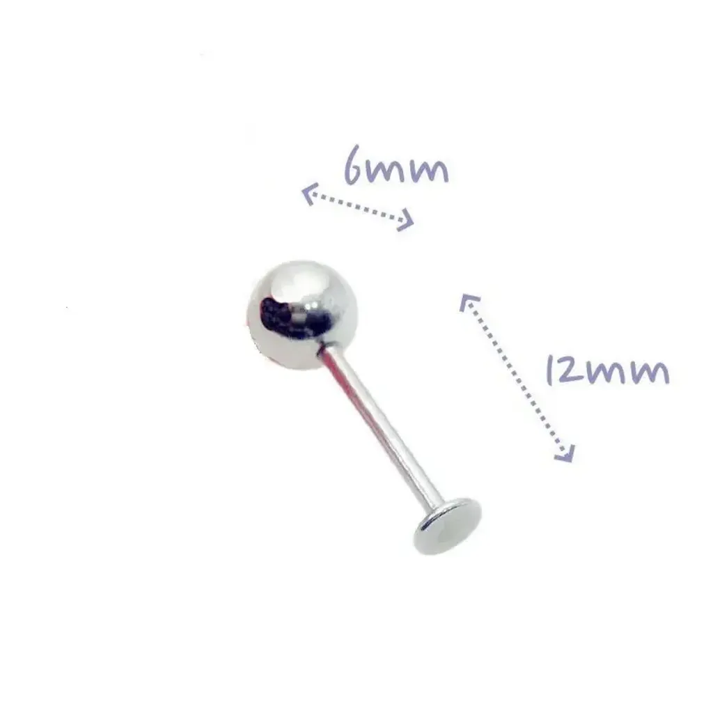 16G 醫療鋼 Labret，長12mm鋼珠6mm