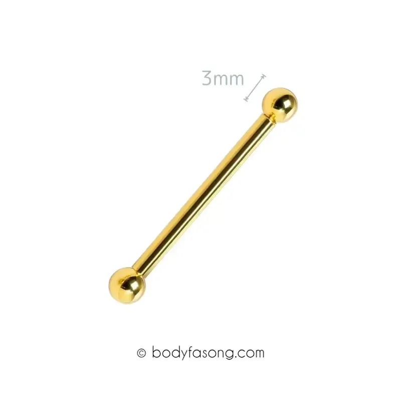 14G 醫療鋼工業環 金色鋼珠款，長38mm鋼珠直徑3mm。