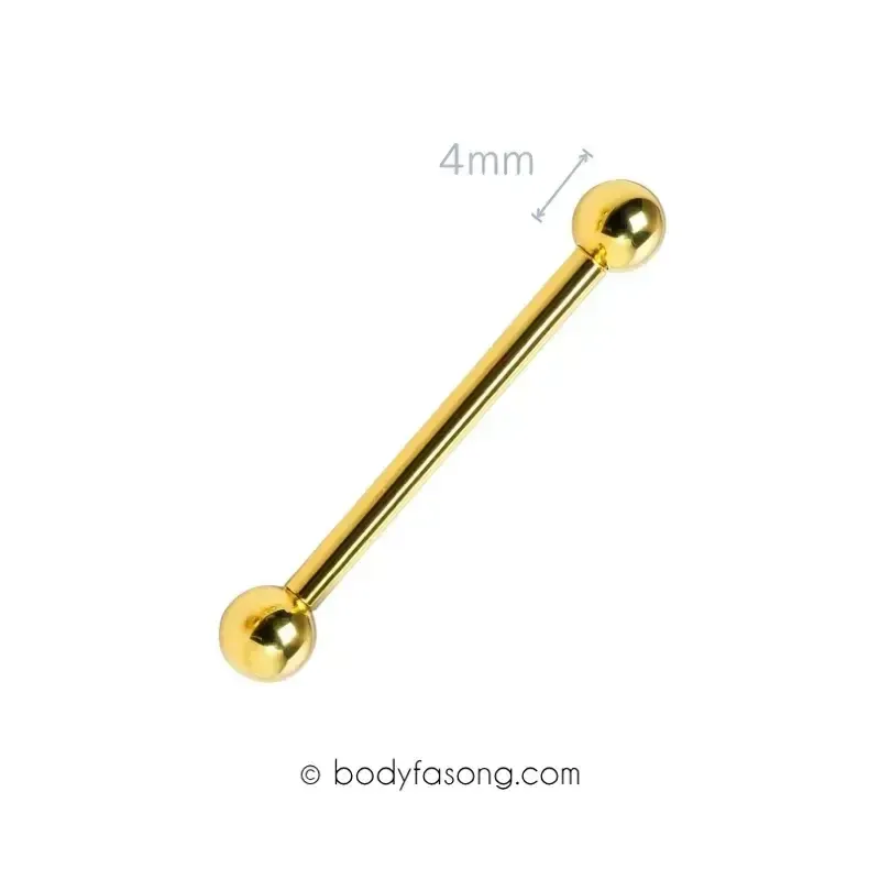 14G 醫療鋼工業環 金色鋼珠款，長38mm鋼珠直徑4mm。