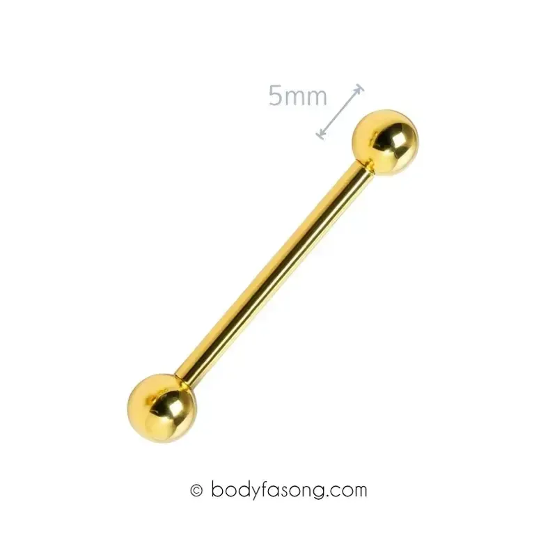 14G 醫療鋼工業環 金色鋼珠款，長38mm鋼珠直徑5mm。