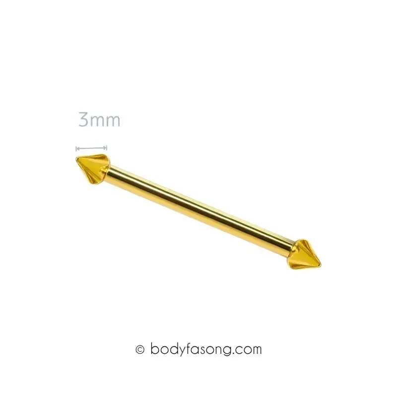 14G 醫療鋼工業環 金色錐款，長38mm，錐直徑3mm。