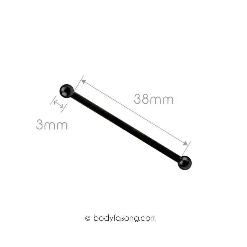 14G 醫療鋼工業環 黑色鋼珠款，長38mm鋼珠直徑3mm