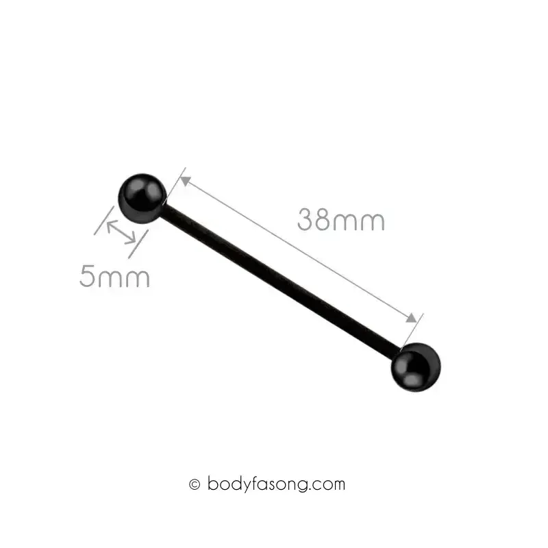 14G 醫療鋼工業環 黑色鋼珠款，長38mm鋼珠直徑5mm