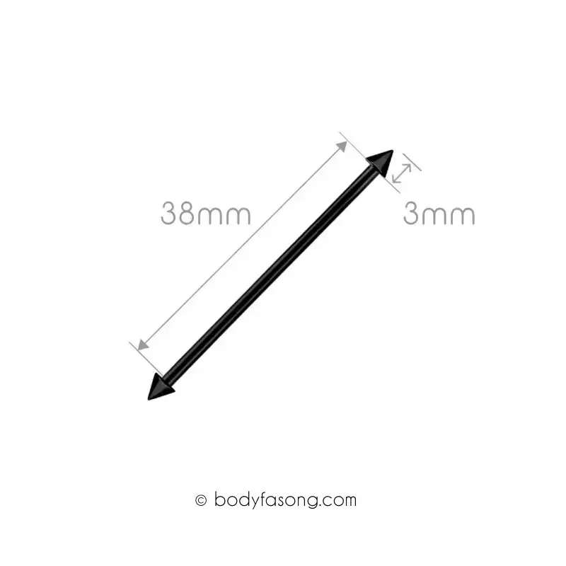 14G 醫療鋼工業環 黑色錐款，長38mm錐直徑3mm。