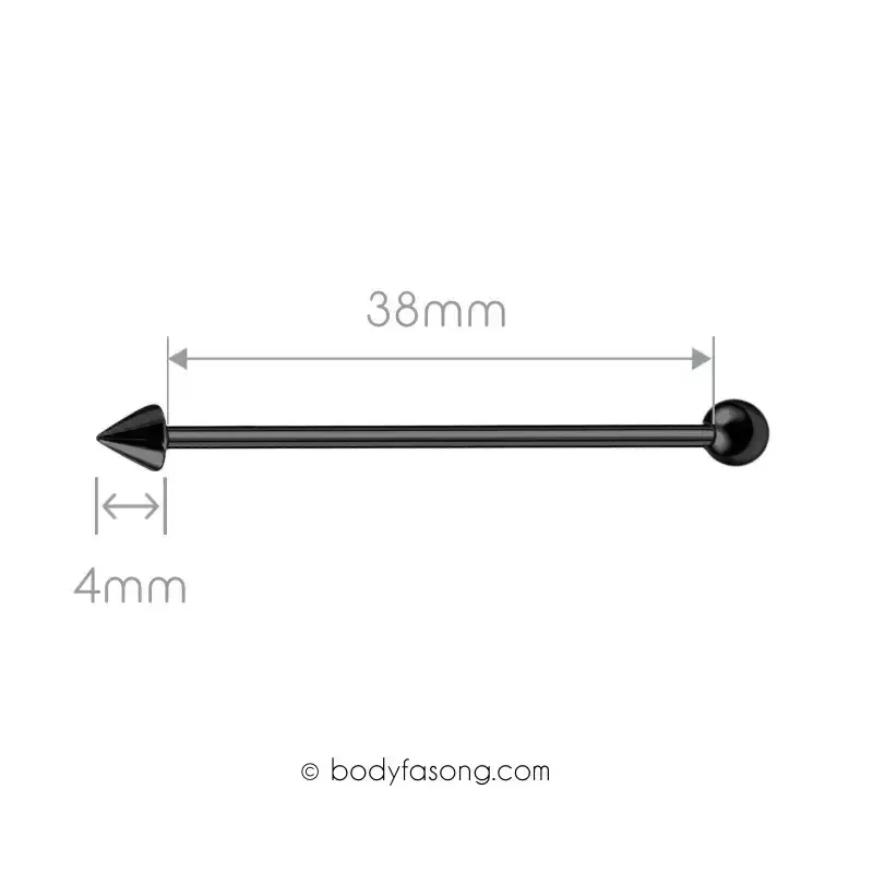 14G 醫療鋼工業環 黑色圓錐款，長38mm鋼珠/錐直徑4mm。