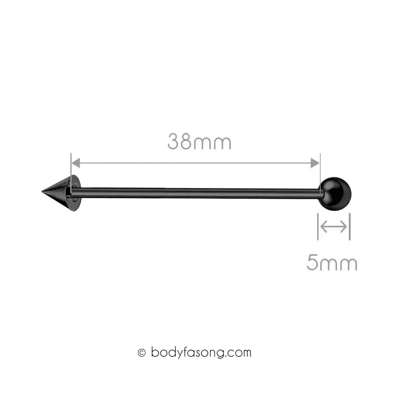 14G 醫療鋼工業環 黑色圓錐款，長38mm鋼珠/錐直徑5mm。