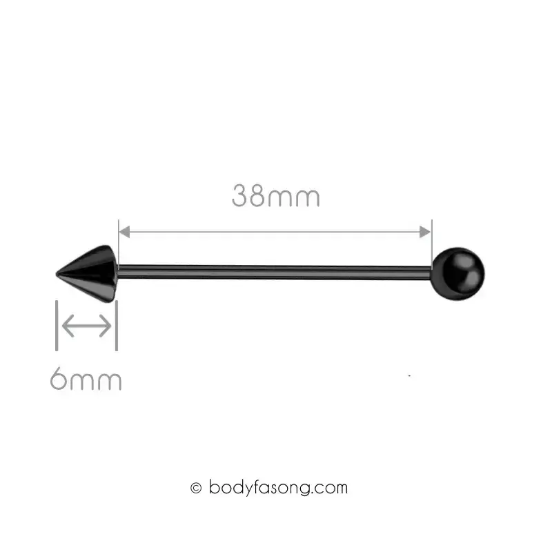 14G 醫療鋼工業環 黑色圓錐款，長38mm鋼珠/錐直徑6mm。
