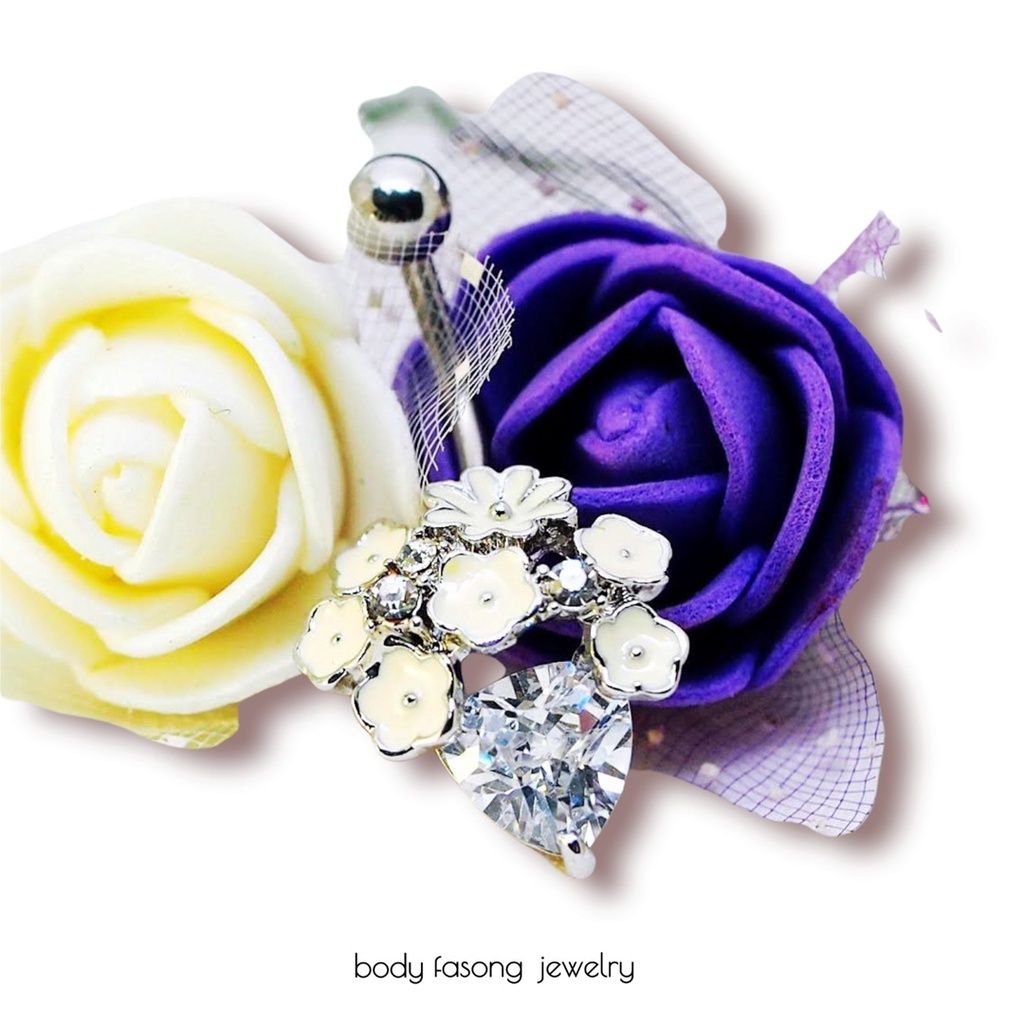 肚臍環-花團錦簇-白色